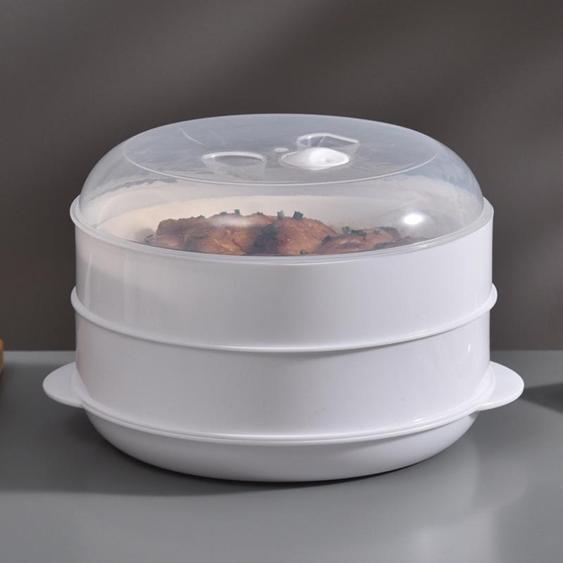 Large Household Microwave Steamer with Lid and Tray for Heating and Cooking