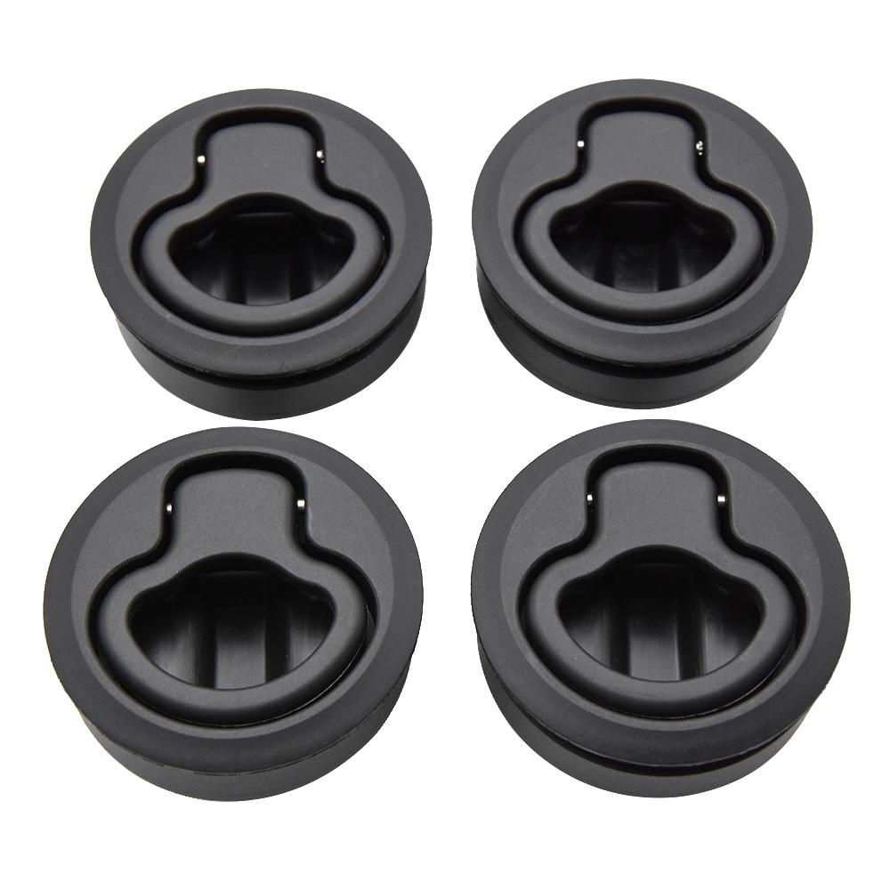 4pcs/set Round Non-locking Handle Black Flush Boat Marine Latch Cabinet Lift Pull Handle for RV Boat Marine Deck Hatch Locker