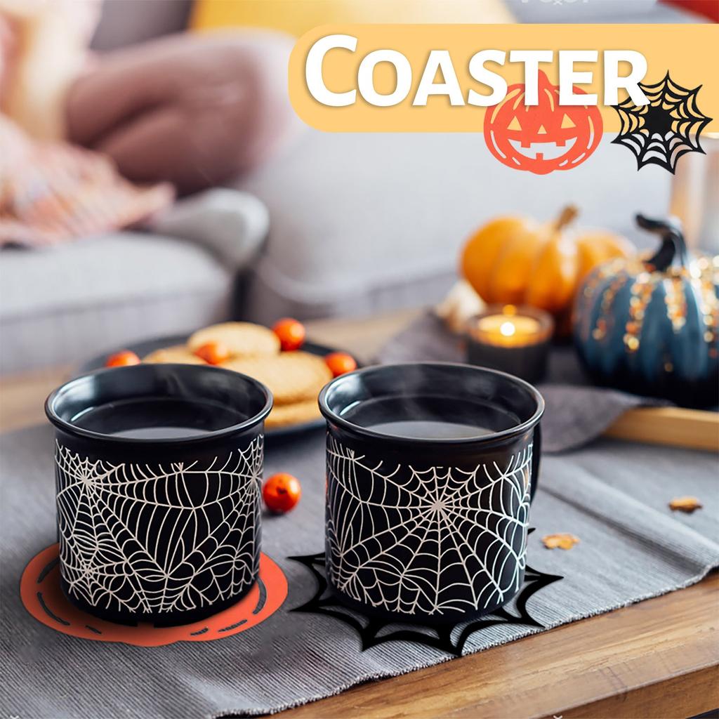 Halloween Spider Pumpkins Coasterss Felts Insulation Non-slip Mat Holiday Party Desktop Decoration Spider Webs Coasterss