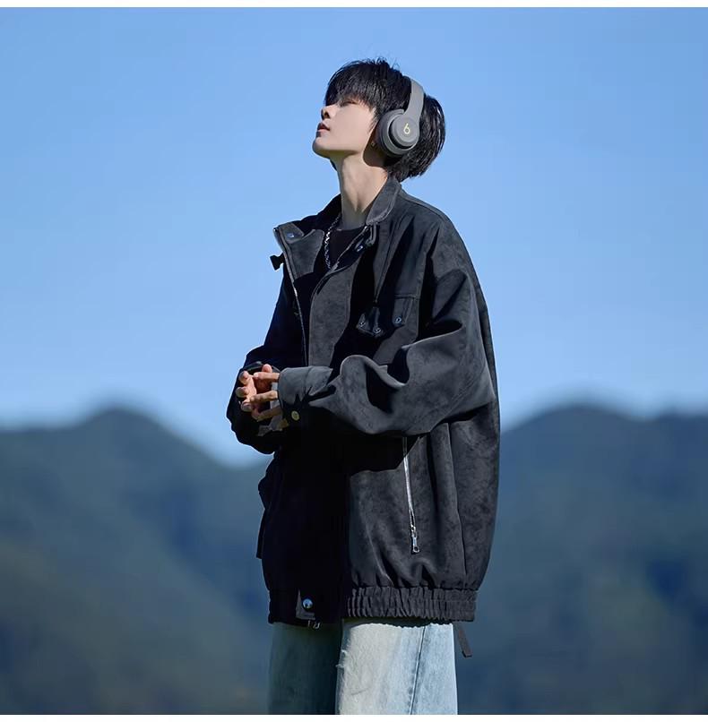 Men's Trendy Tie-Dye Leather Jacket, Autumn/Winter 2025, Lapel Motorcycle Outerwear, New Loose Workwear Style.