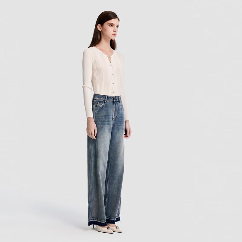 ELLASSAY Women's High-Waisted Wide-Leg Denim Jeans