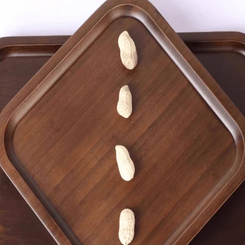 ZISIZ Walnut Bamboo Square Carved Serving Tray Set