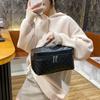 New Black Portable PU Pattern Embroidery Thread Cosmetic Bag Portable Cosmetic Bag Solid Color Cosmetic Storage Box Toiletry Bag