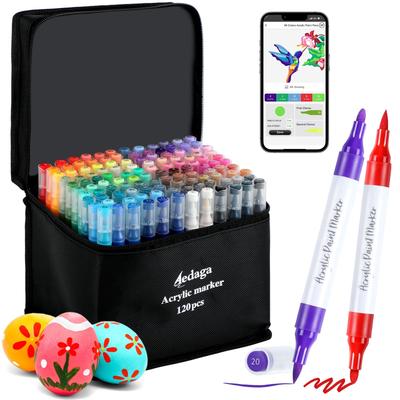 Acrylic 120 Color Colored Free App Color Thick and Thin Both Can Be Written On Plastic and For Art Gift Markers, Set, Water-Based Pens, Included,