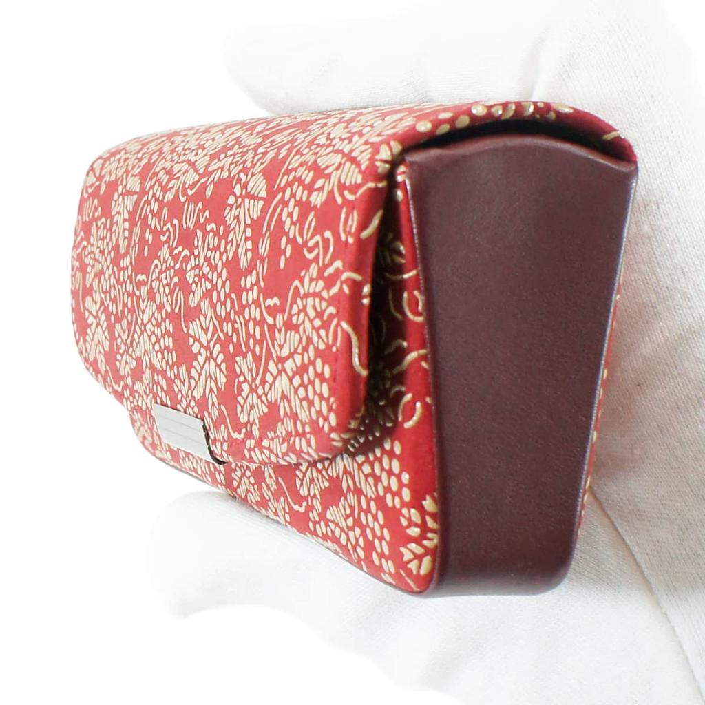 Inden H Glasses Case Deerskin Red X White Lacquer Grape Pattern [Indenya] 4206-13-120
