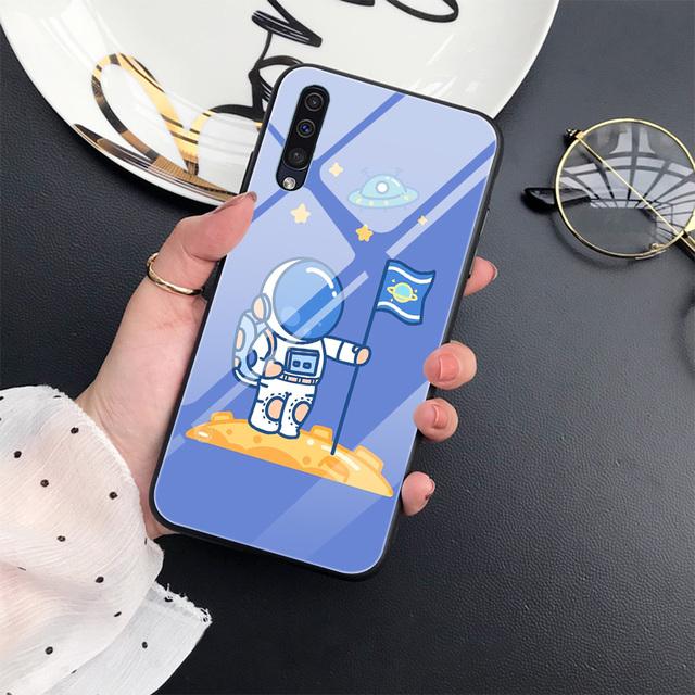 Cute Bear Moon Astronaut Case For Samsung Galaxy A71 A72 A70 A73 A53 A13 5g A03 A22 A21s A03 Core A42 A52 Glass Cover Coque Capa