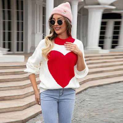 Women's Autumn and Winter Love Heart Round Neck Knitted Pullover Sweater