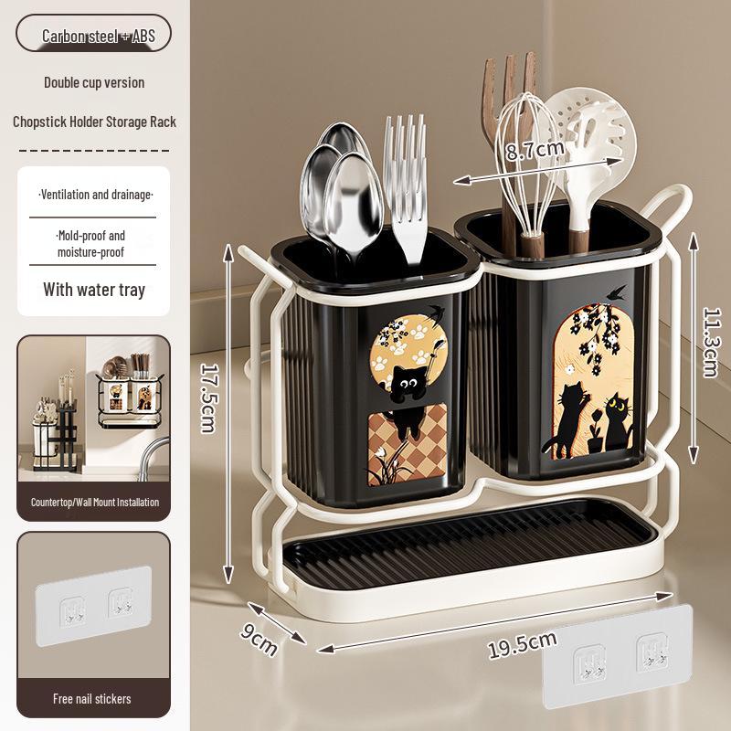 Milk White Kitchen Knife & Cutlery Draining Rack with Chopstick Holder