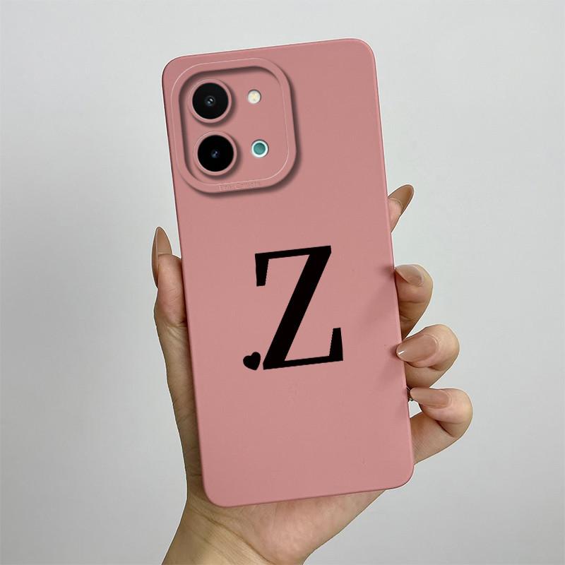 For vivo Y28 4G Case vivo Y28 4G Cover Cute Initial Letters Square Liquid Soft Silicone Phone Case Matte Shockproof Back Cover