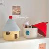 Cotton Knit House-Shaped Storage Basket With Lid Desktop Organizer Jewelry Makeup Cables Books