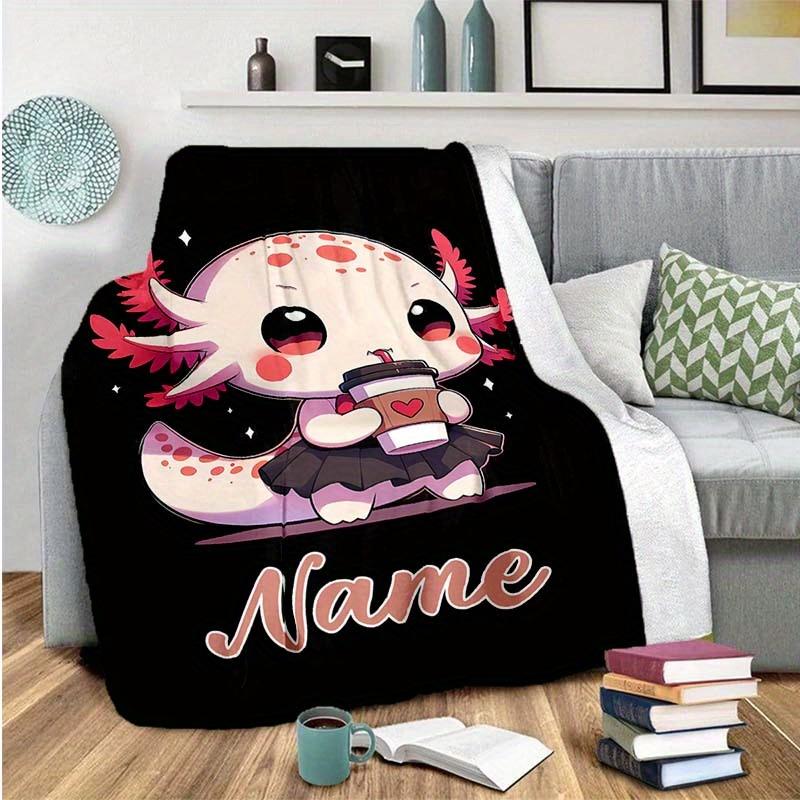 Axolotl Drink Coffee Customize Your Name Blanket Warm Comfortable And Soft Blankets Are Suitable For Home Lunch Break Blanket Office Sofa Sofa Gift To