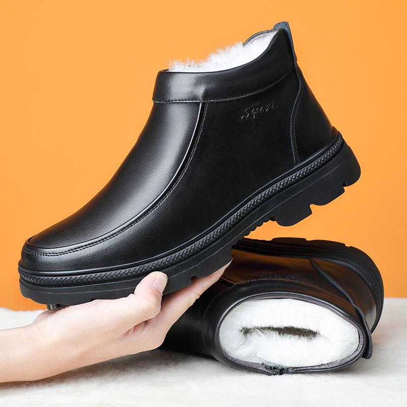 Winter leather wool high-top men's fleece warm men's leather shoes plus size men's shoes soft fleece thicker