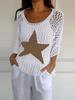 Women's Summer Hollow Knit Star Top - Sun Protection, Loose White 2026