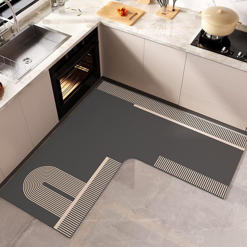 100*100CM L-shaped Diatom Mud Corner Water-absorbing Floor Mat, Household Water-absorbing, Oil-absorbing and Anti-slip Kitchen Mat