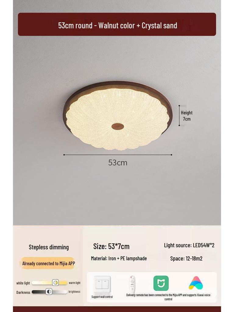 2025 Chinese Style Walnut Ceiling Light: Retro Round Design for Bedroom & Study