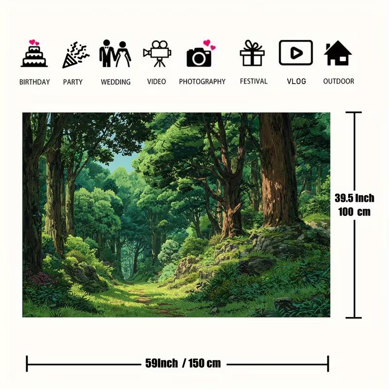 2D Green Nature Forest Backdrop Anime Woodland Scenery Photo Booth Background