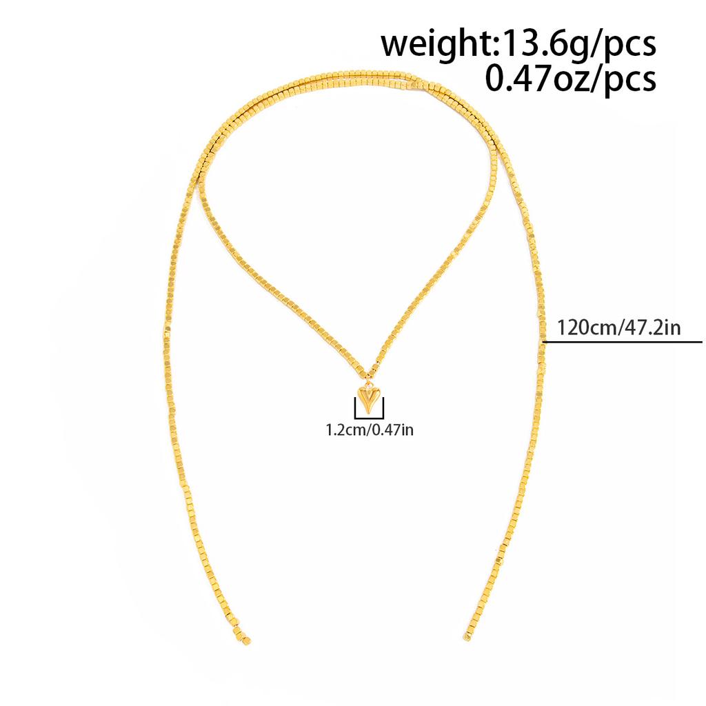 Fashion Gold Color Love Heart Pendant Necklace Women Vintage Beaded Chain Long Necklace Sweater Chain Jewelry Accessories