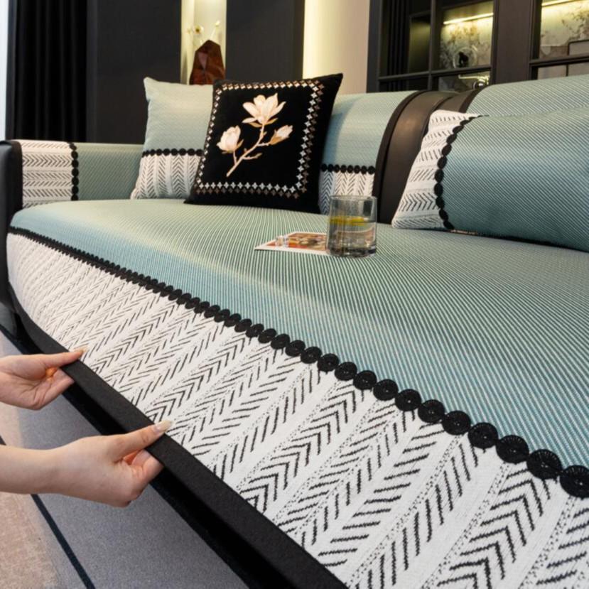 French Summer Ice Silk Sofa Cushion Mat Seat Cushion All-Inclusive Combination Sofa Cover Summer Universal Set Cover