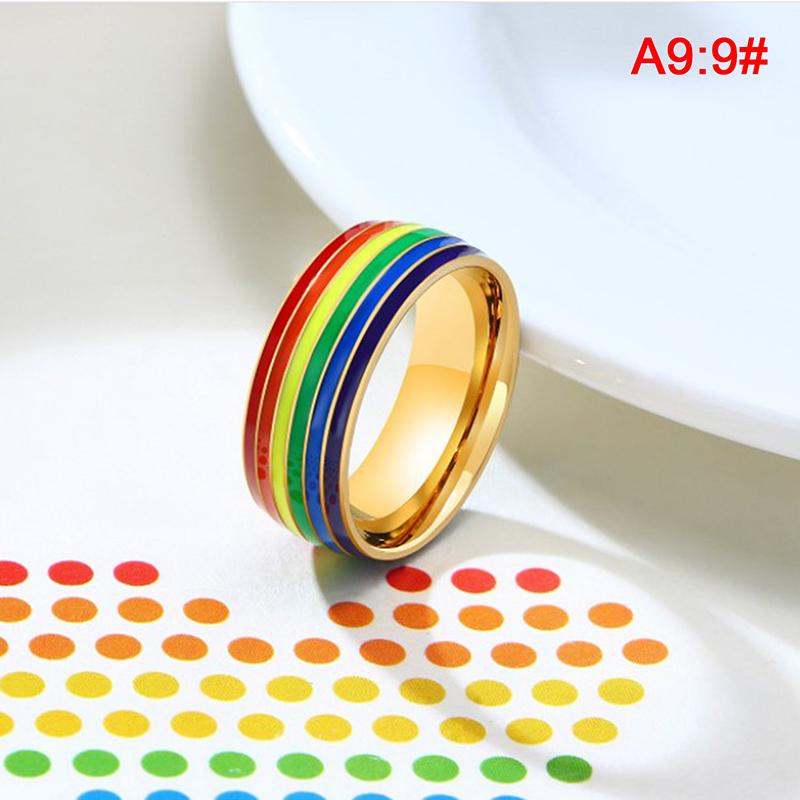 Rustfritt stål Emalje Rainbow Lgbt Ring Lesbisk Gay Ring