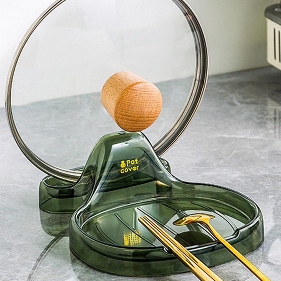 Non-Slip Transparent Pot Lid & Spoon Holder - Heat-Resistant Kitchen Storage Rack