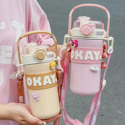316 Stainless Steel Sports Thermos with Strap & Double Straw for Girls
