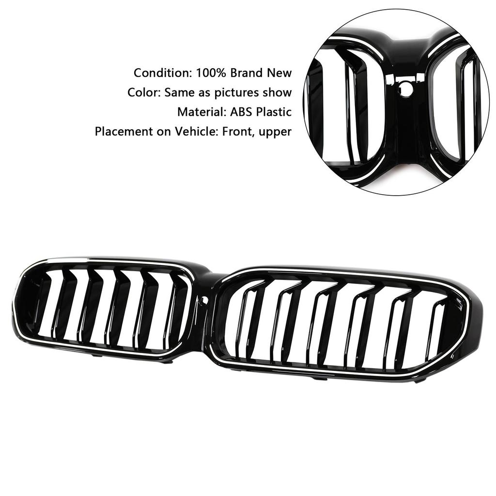 Double Slat Front Kidney Grille Compatible for BMW 5 Series G30 G38 2021-2024 W/ LED Light
