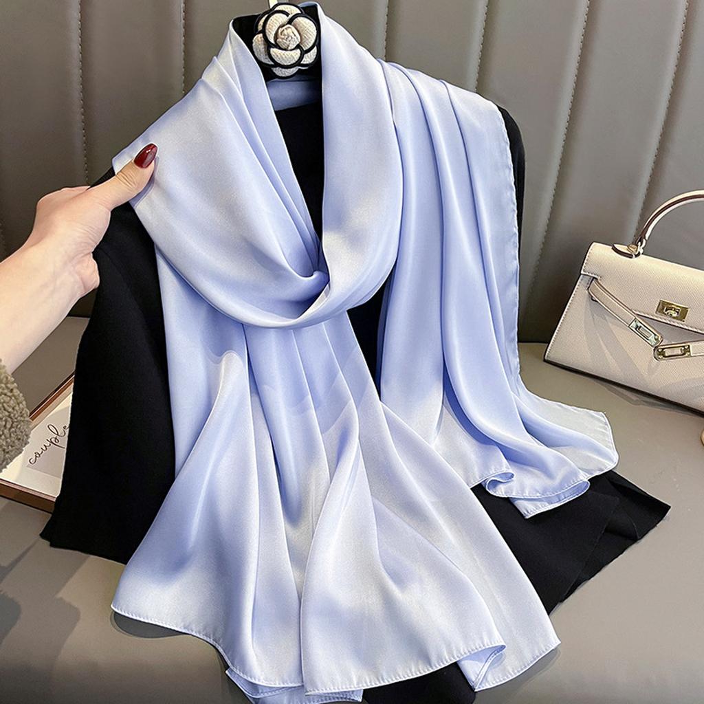 90*180Cm Fashion Luxury Solid Color Silk Scarf Women Soft Smooth Scarves Head Wrap Hijab Outdoors Muffler Long Shawl Beach Towel
