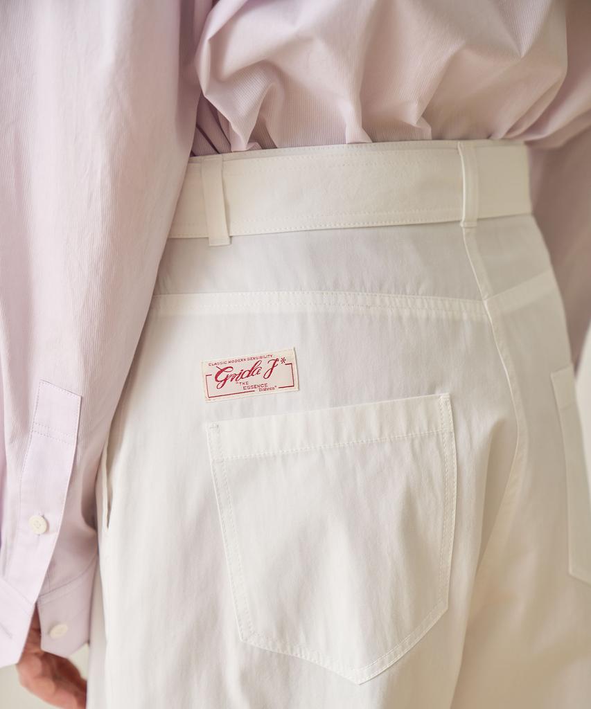 GRIDAJ Cotton Bio-Washed Belted Double-Pleated Pants _ White