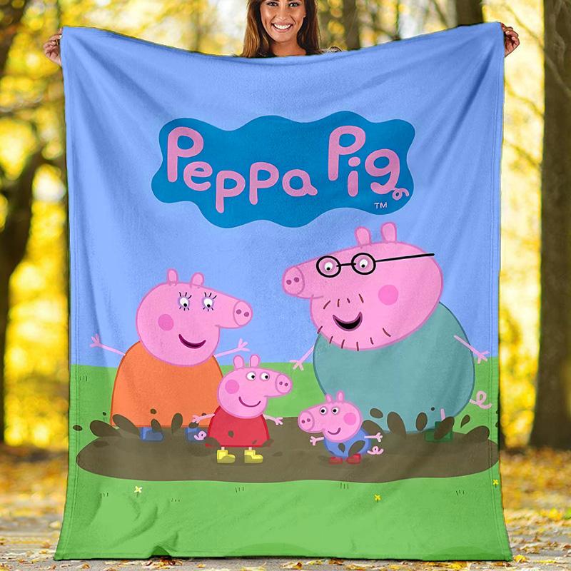1pc Peppa Pig6 Theme Blanket - Digital Print, Polyester, Cozy for All Seasons, Perfect for Outdoor, Camping, and Travel