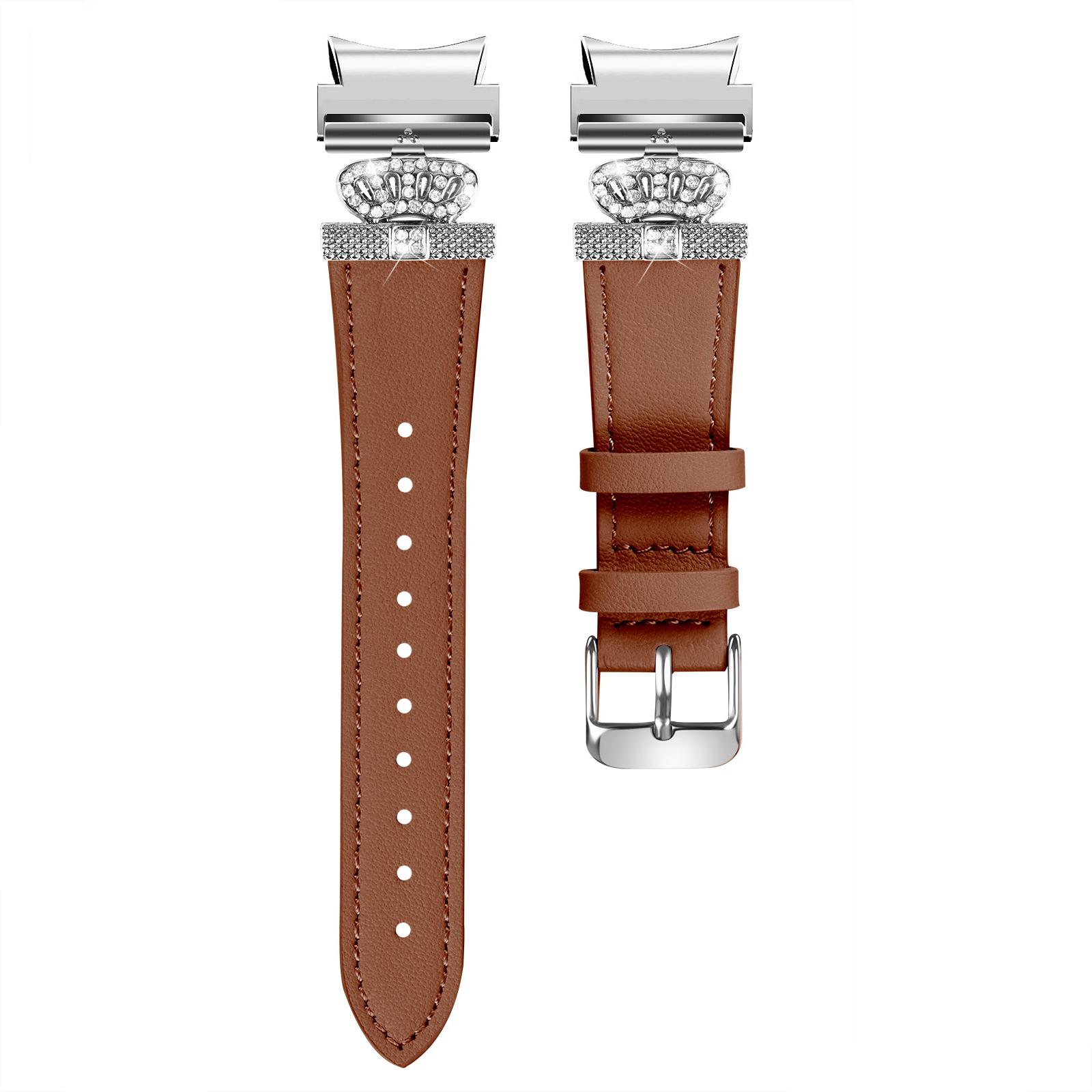 

For Samsung Galaxy Watch FE 40mm/Watch4 Active Classic/Watch 5 Pro Genuine Cow Leather Smart Watch Strap (Silver Buckle) Brown