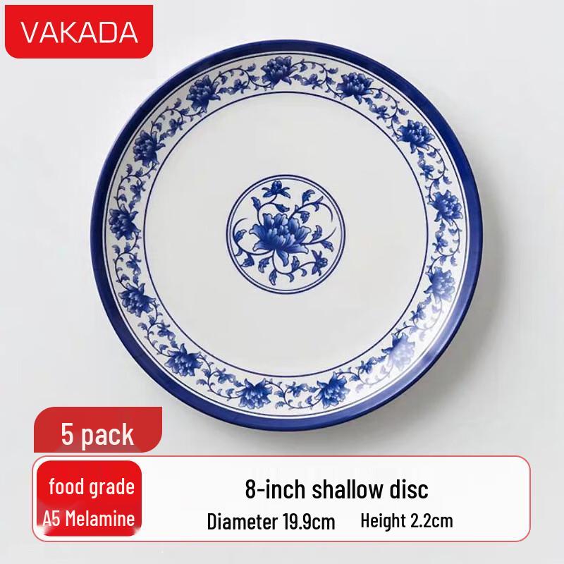 VAKADA Blåvita Melamintallrikar (5-pack)