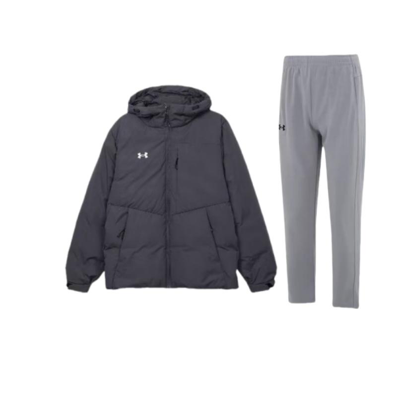 Under Armour Solid Color Hooded Versatile Long Sleeve Down Jacket And Pants Casual Sports Suit Unisex suit 23600703-014+-23600801-013