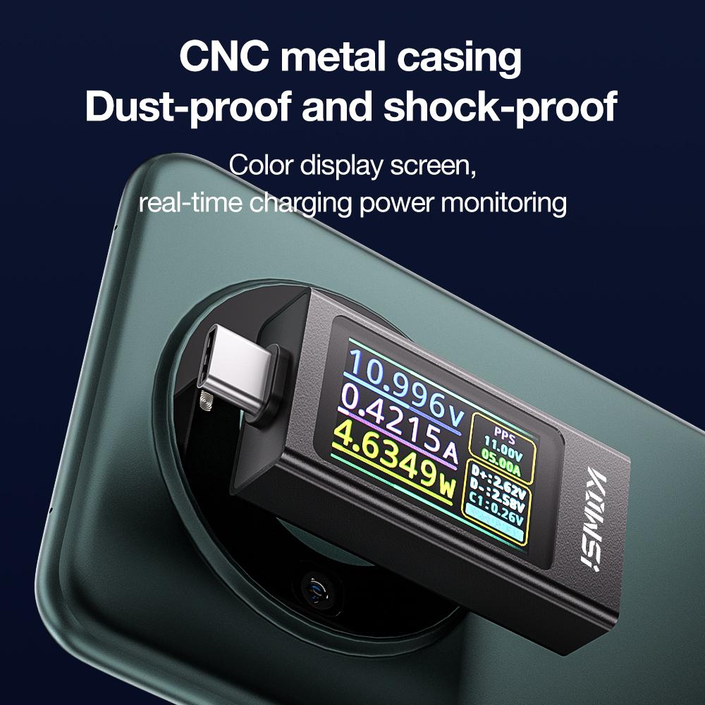 KWS-X1 Type-C Tester Digital Ammeter Voltmeter Portable Current Voltage Monitor Multifunctional Full-protocol Monitor 4-30V 12A