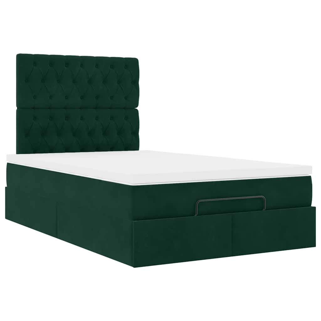 Ottoman Bed with Mattress Dark Green 120x200 Cm Velvet