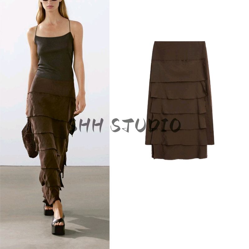 MD Spring/Summer New Arrival Women's Boqi Style Romantic Retro Brown Elegant Cake Dress Skirt 5245530