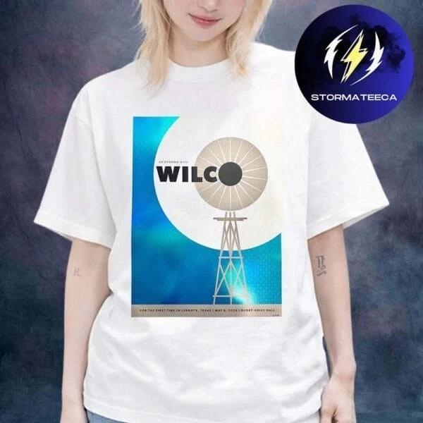 

An Evening With Wilco 2026 T-Shirt Lubbock TX Buddy Holly Hall Two Sided Tour Merc XL