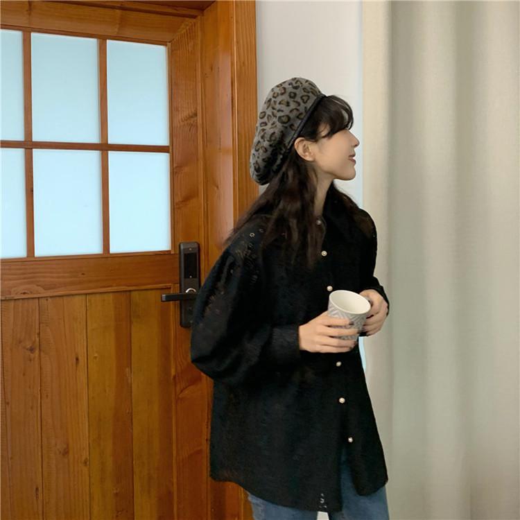 Women's Korean-Style Lace Cotton Long-Sleeve Shirt - Niche, Fashionable, & Loose Fit