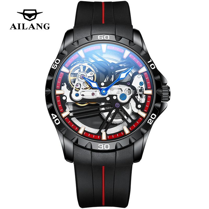 AILANG Top Luxury Brand Men Sport Waterproof Automatic Mechanical Watches Luminous Skeleton Men's Watch Silicone Strap Reloj