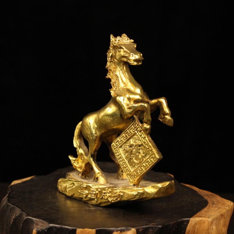 Small Curio Chinese Brass Lovable 12 Zodiac Animal Horse Wealth Pendant Decoration