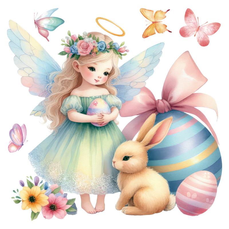 1 Sheet Cute Rabbit Egg Decals Easter Stickers Angel Rabbit Showcase Entrance Glass Electrostatic Patch Easter Party Decoration