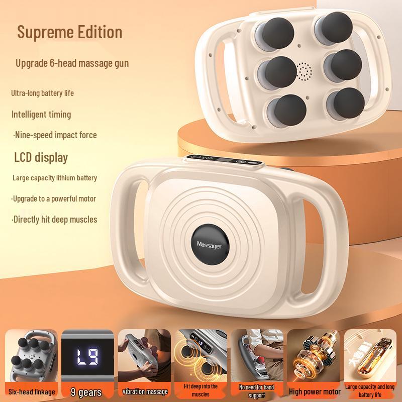 Six-Head LCD Fascia Gun Deep Tissue Massager for Waist & Back хаки