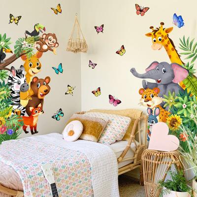 Cute Jungle Animal Wallpaper Animal Stickers Baby Bedroom Child Room Wall Sticker Decals