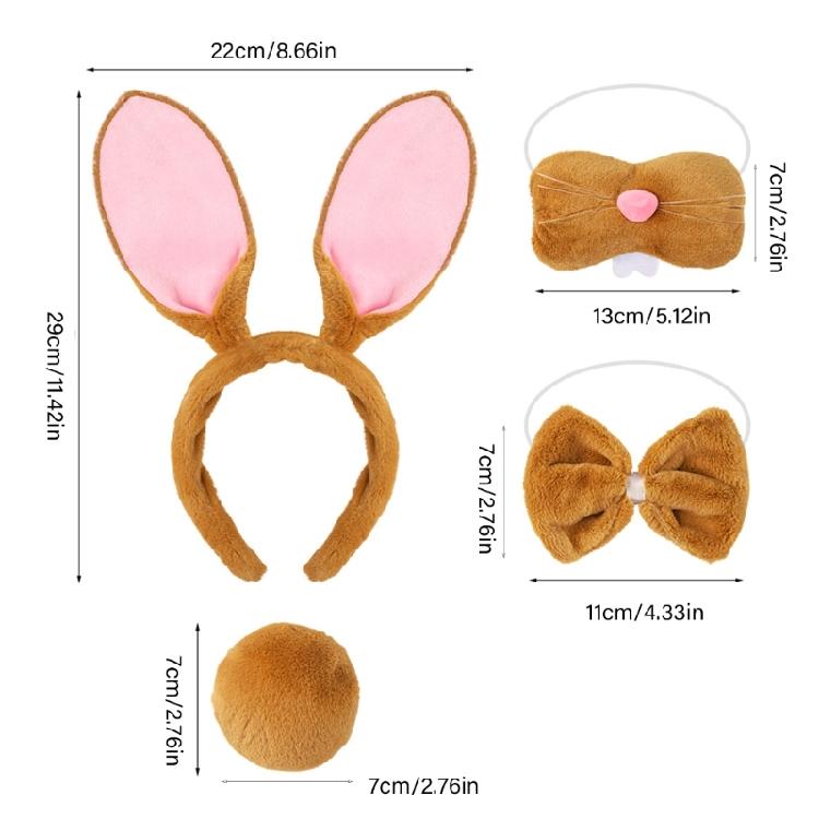 4 Stück Kinder Erwachsene Hasenohren Stirnband Fliege Nase Hasenschwanz Osterhasen Kostümset für Halloween Cosplay Party