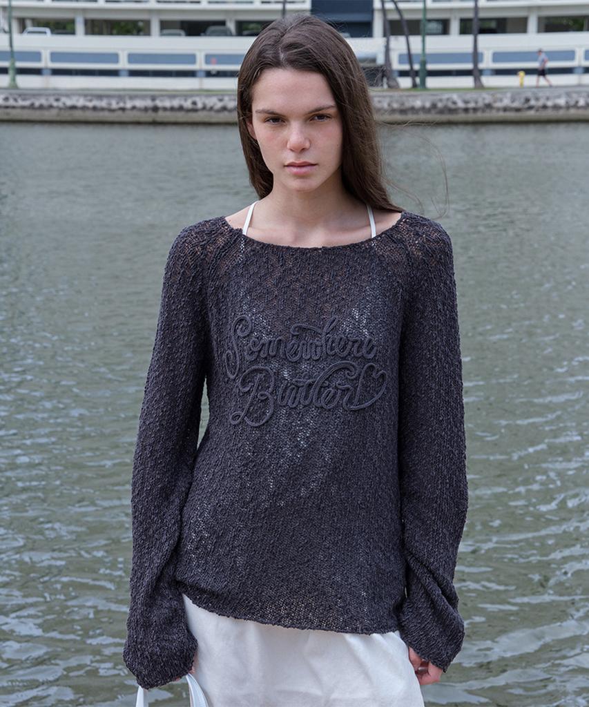 Sseomweeobeoteo Ss New Letter Long Sleeve Knit - Charcoal