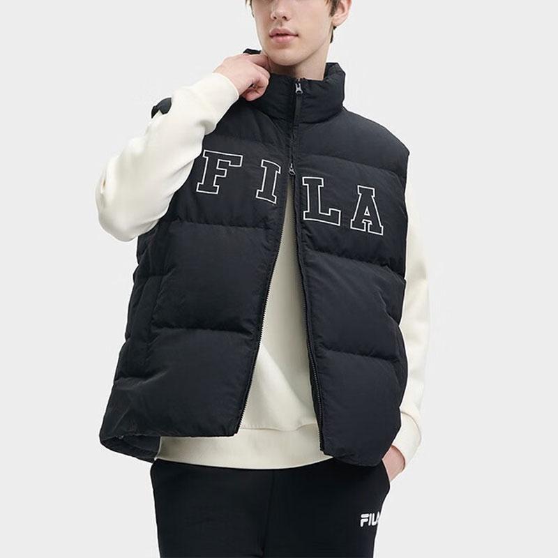 Fila Letter Logo Print Lined Loose Down Vest Unisex Vests Black F51U349903FBK