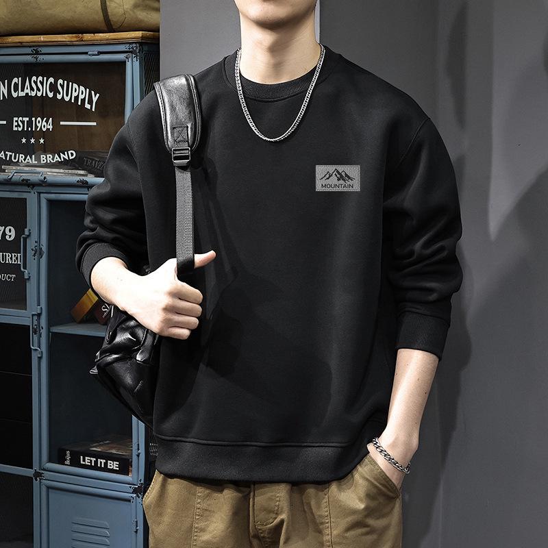 Men’s Loose Casual Trendy Fleece-Lined Round Neck Hoodie for Autumn & Winter S (95-120 jin)