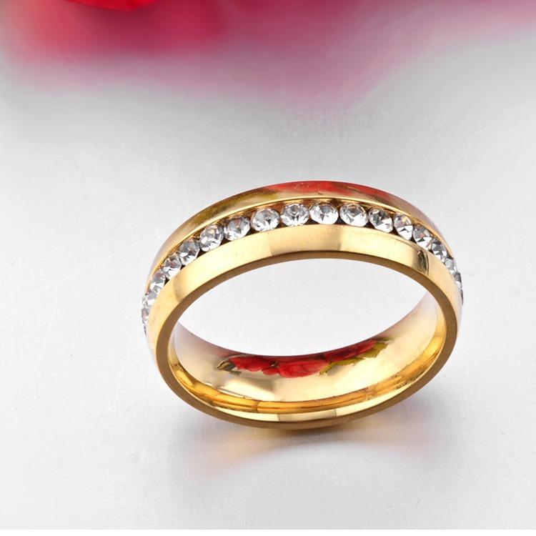 European and American Gold Diamond Set Ring Titanium Steel Circumferential Full Diamond Ring Korean Edition Diamond Womens Ring