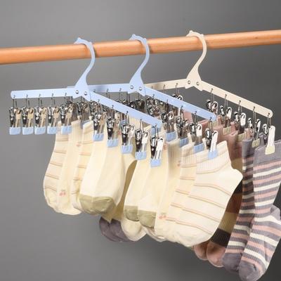 Windproof Folding Clothes Drying Rack Portable Rustproof Clothes Drying Hanger 10 Clips Non-Slip Underwear Socks Holder