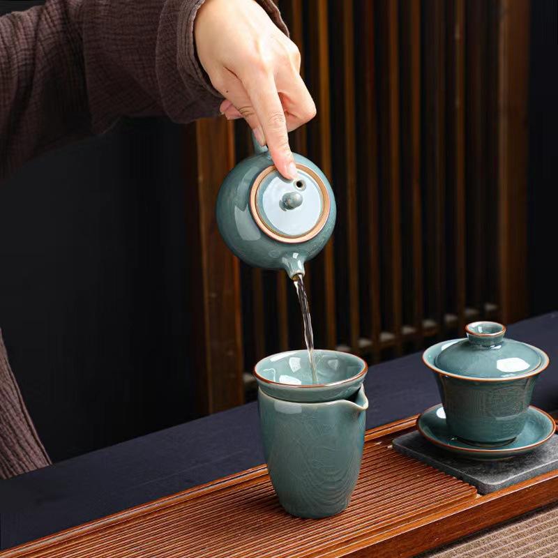 Ge Kiln Tea Set Gift Box Set Ceramic Kung Fu Opening Side Handle Teapot Household Tea Ware Gift Companion Gift Box