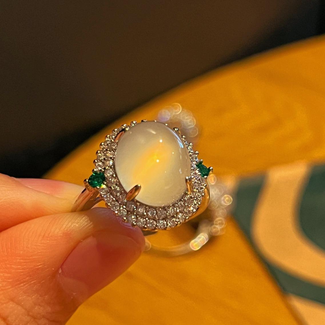 Jade White Ice Light Natural White Chalcedony Ring Agate Ring Real Shot